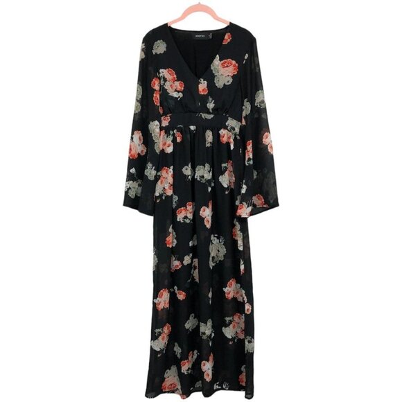 MINKPINK Black Floral V-Neck Long Sheer Sleeve Maxi Dress size XS - Picture 1 of 14